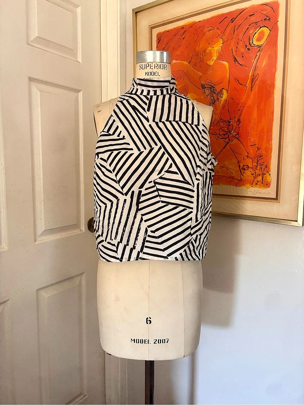 CLOTHES Geometric Print Blouse in Black & White Like New
